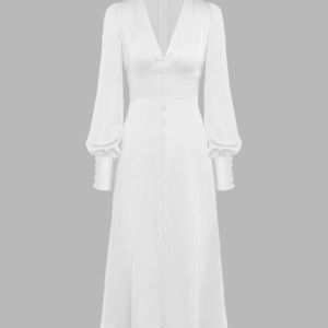 Satin Long Sleeve Midi With Button Details